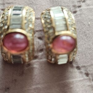 Dior Gold Earrings with Pink Accent